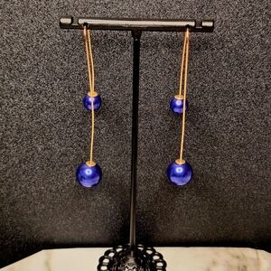 NEW - Elegant Blue and Gold Drop Earrings